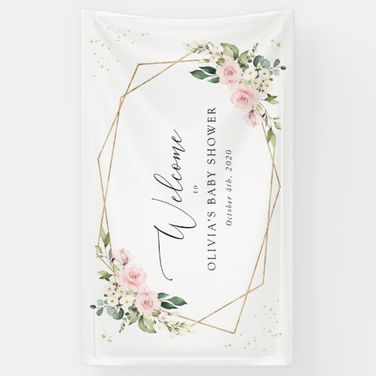 Pink Flowers, White Flowers, Baby Shower Welcome Spandoek (Verticaal)