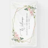 Pink Flowers, White Flowers, Birthday Welcome Spandoek (Verticaal)