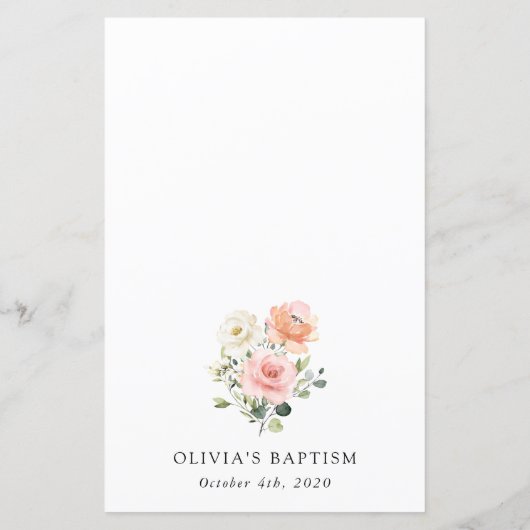 Pink Flowers, White Flowers, Boho, Baptism Menu (Achterkant)