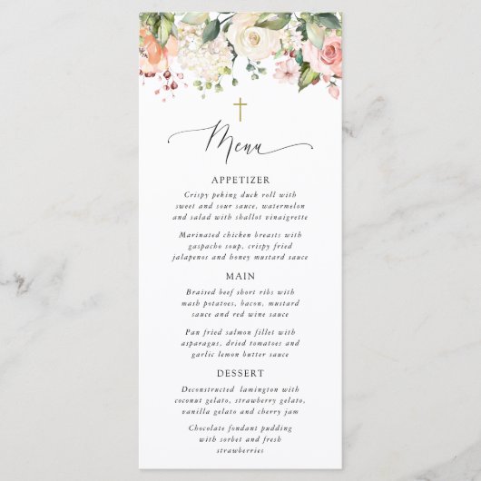 Pink Flowers, White Flowers, Boho, Baptism Menu (Voorkant)