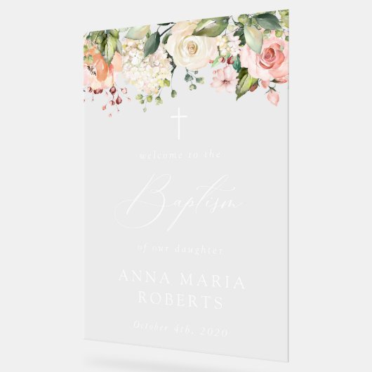 Pink Flowers, White Flowers, Boho, Baptism Welcome Acryl Bord (Hoek)