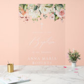 Pink Flowers, White Flowers, Boho, Baptism Welcome Acryl Bord (Huwelijk)