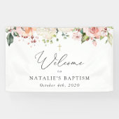Pink Flowers, White Flowers, Boho, Baptism Welcome Spandoek (Horizontaal)