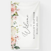 Pink Flowers, White Flowers, Boho, Baptism Welcome Spandoek (Verticaal)