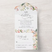 Pink Flowers, White Flowers, Boho, Birthday All In One Uitnodiging (Binnen)