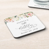 Pink Flowers, White Flowers, Boho, Birthday Bier Onderzetter (Linkerzijde)