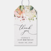 Pink Flowers, White Flowers, Boho, Birthday Cadeaulabel (Voorkant)