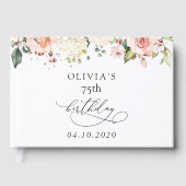 Pink Flowers, White Flowers, Boho, Birthday Gastenboek (Voorkant)