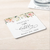 Pink Flowers, White Flowers, Boho, Birthday Kartonnen Onderzetters (Schuin)