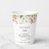 Pink Flowers, White Flowers, Boho, Birthday Papieren Bekers (Achterkant)