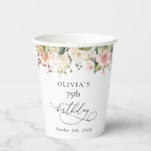 Pink Flowers, White Flowers, Boho, Birthday Papieren Bekers (Voorkant)