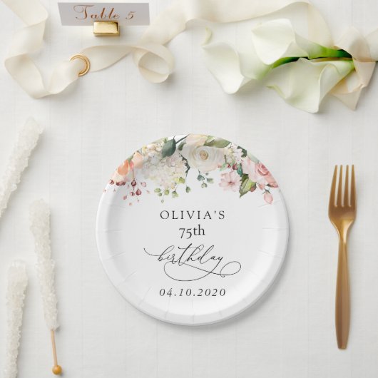 Pink Flowers, White Flowers, Boho, Birthday Papieren Bordje (Huwelijk)