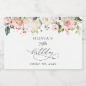Pink Flowers, White Flowers, Boho, Birthday Sparkling Wijnetiket (Enkel label)