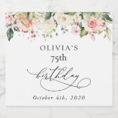 Pink Flowers, White Flowers, Boho, Birthday Sparkling Wijnetiket (Enkel label)