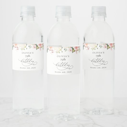 Pink Flowers, White Flowers, Boho, Birthday Waterfles Etiket (Flessen)