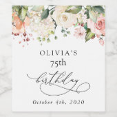 Pink Flowers, White Flowers, Boho, Birthday Wijn Etiket (Enkel label)