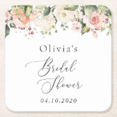 Pink Flowers, White Flowers, Boho, Bridal Shower Kartonnen Onderzetters (Voorkant)