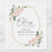 Pink Flowers, White Flowers, Boho, Bridal Shower Wijn Etiket (Enkel label)
