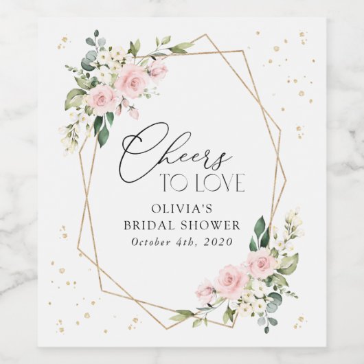 Pink Flowers, White Flowers, Boho, Bridal Shower Wijn Etiket (Enkel label)