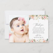 Pink Flowers, White Flowers, Boho, Floral Baptism Bedankkaart (Voorkant)