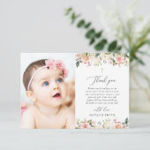 Pink Flowers, White Flowers, Boho, Floral Baptism Bedankkaart (Staand voorkant)