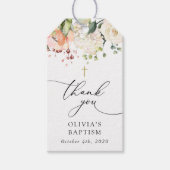 Pink Flowers, White Flowers, Boho, Floral Baptism Cadeaulabel (Voorkant)