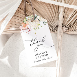 Pink Flowers, White Flowers, Boho, Floral Baptism Cadeaulabel