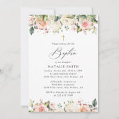 Pink Flowers, White Flowers, Boho, Floral Baptism Kaart (Voorkant)