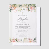 Pink Flowers, White Flowers, Boho, Floral Baptism Vellum Uitnodigingen (Offset)
