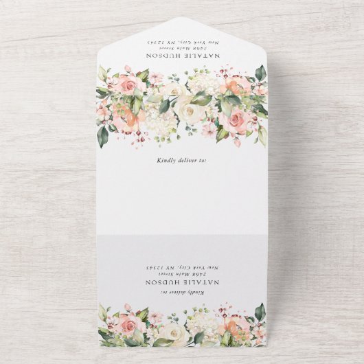 Pink Flowers, White Flowers, Boho, Sweet 16 All In One Uitnodiging (Buitenkant)