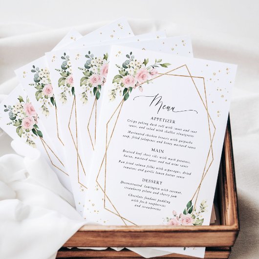 Pink Flowers, White Flowers, Boho, Wedding Menu