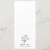 Pink Flowers, White Flowers, Bridal Shower Menu (Achterkant)
