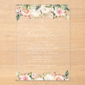 Pink Flowers, White Flowers, Floral Confirmation Acryl Uitnodigingen (Voorkant)