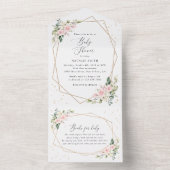 Pink Flowers, White Flowers, Greenery, Baby Shower All In One Uitnodiging (Binnen)