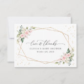 Pink Flowers, White Flowers, Greenery, Baby Shower Bedankkaart (Voorkant)
