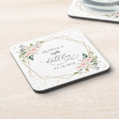 Pink Flowers, White Flowers, Greenery, Birthday Bier Onderzetter (Linkerzijde)