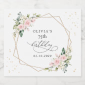 Pink Flowers, White Flowers, Greenery, Birthday Sparkling Wijnetiket (Enkel label)