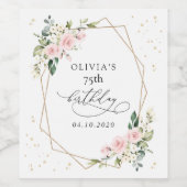 Pink Flowers, White Flowers, Greenery, Birthday Wijn Etiket (Enkel label)