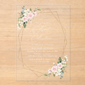 Pink Flowers, White Flowers, Greenery, Sweet 16 Acryl Uitnodigingen (Voorkant)