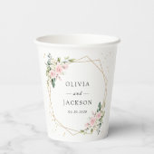 Pink Flowers, White Flowers, Greenery, Wedding Papieren Bekers (Achterkant)