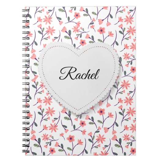 Pink Flowers White Heart Gift Journal Book Notitieboek (Voorkant)