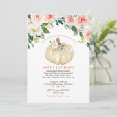 Pink Flowers White Pumpkin Baby Sprinkle Kaart (Staand voorkant)