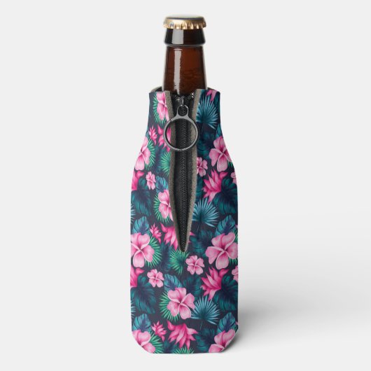 Pink Flowers with Green Leaves Partern-79066 Flesjeskoeler (Fles Achterkant)