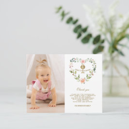 Pink Flowers WreatPhoto Girl Heilige Communie Bedankkaart