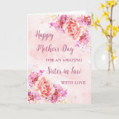 Pink Flowers Zuster in Law Happy Moederdag Kaart (Gele Bloem)