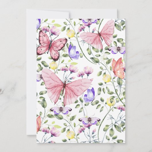 Pink Fluttering Butterfly Greenery  Bedankkaart (Voorkant)