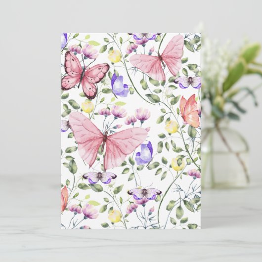 Pink Fluttering Butterfly Greenery Bedankkaart (Staand voorkant)