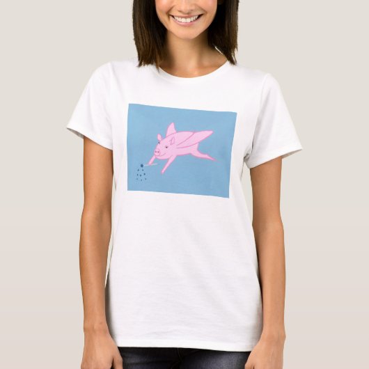 Pink Flying Pig Making Blue Stars T - shirts (Voorkant)
