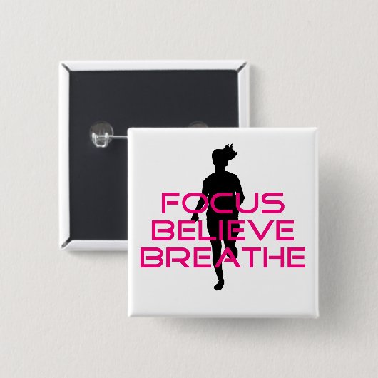 Pink Focus Believe Breathe Vierkante Button 5,1 Cm (Voorkant /achterkant)