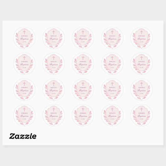 Pink Foliage Crest doop Ronde Sticker (Vel)